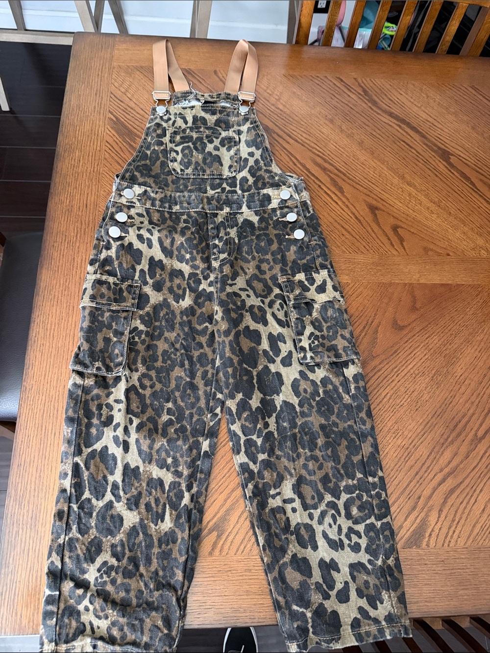 Leopard Print Cargo Overalls - Brown/Black